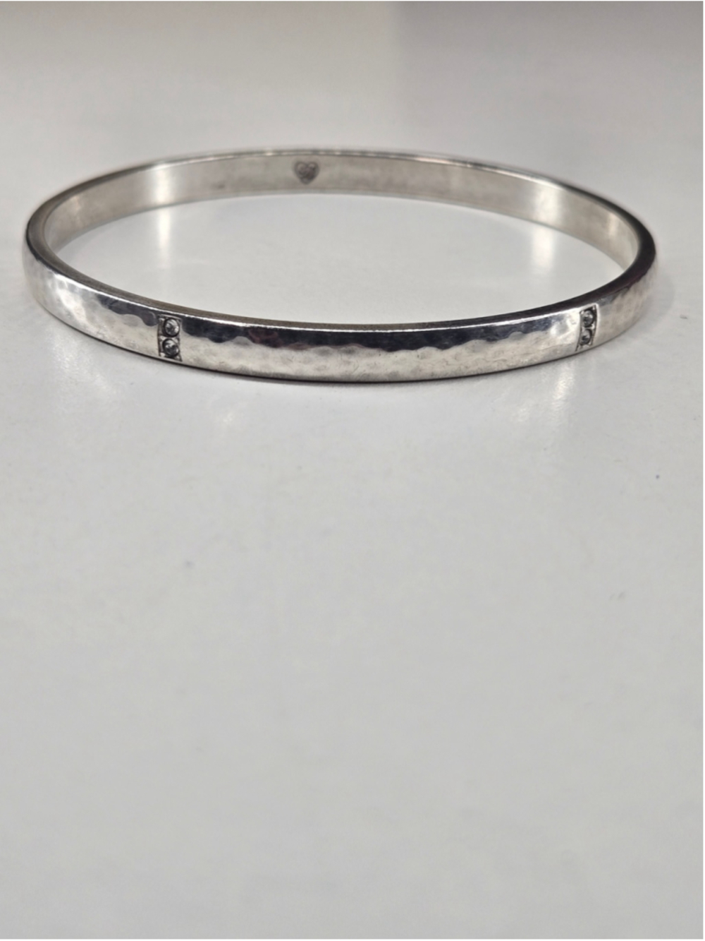 Brighton Bangle Bracelet Silvertone Hammered Finish Rhinestone Accents Classic - Picture 4 of 10